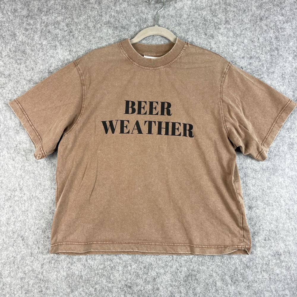 Panache Apparel Beer Weather Top Womens Small Brown Boxy Oversized T Shirt Boho